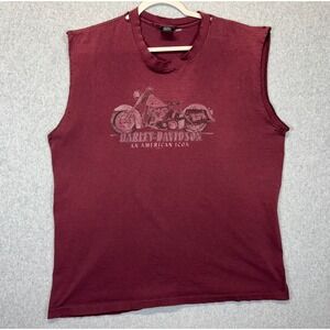 Vintage Harley Davidson Muscle Tee Maroon Shawnee Kansas Graphic XL Cut Sleeves